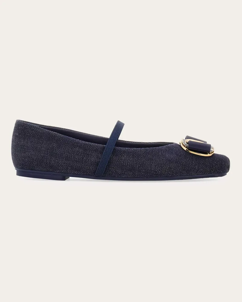 Ferragamo Damen New Vara Plate Ballerina Blau Größe 5 Blau