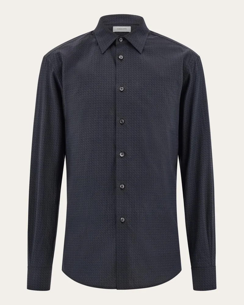 Ferragamo Herren Hemd mit Mikroprint Schwarz Schwarz
