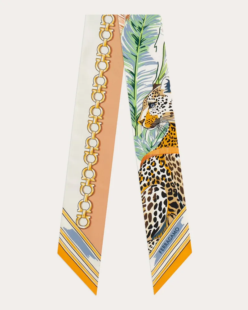 Ferragamo Damen Mini-Bandeau-Tuch Raubkatzen-Print Orange Orange