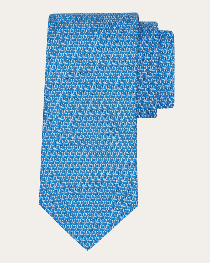 Ferragamo Herren Seidenkrawatte mit Gancini tricot-Print Blau Blau