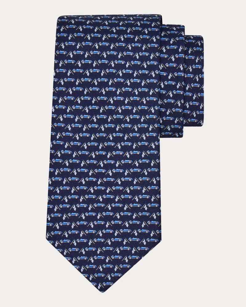 Ferragamo Herren Seidenkrawatte mit Race-Print Blau Blau