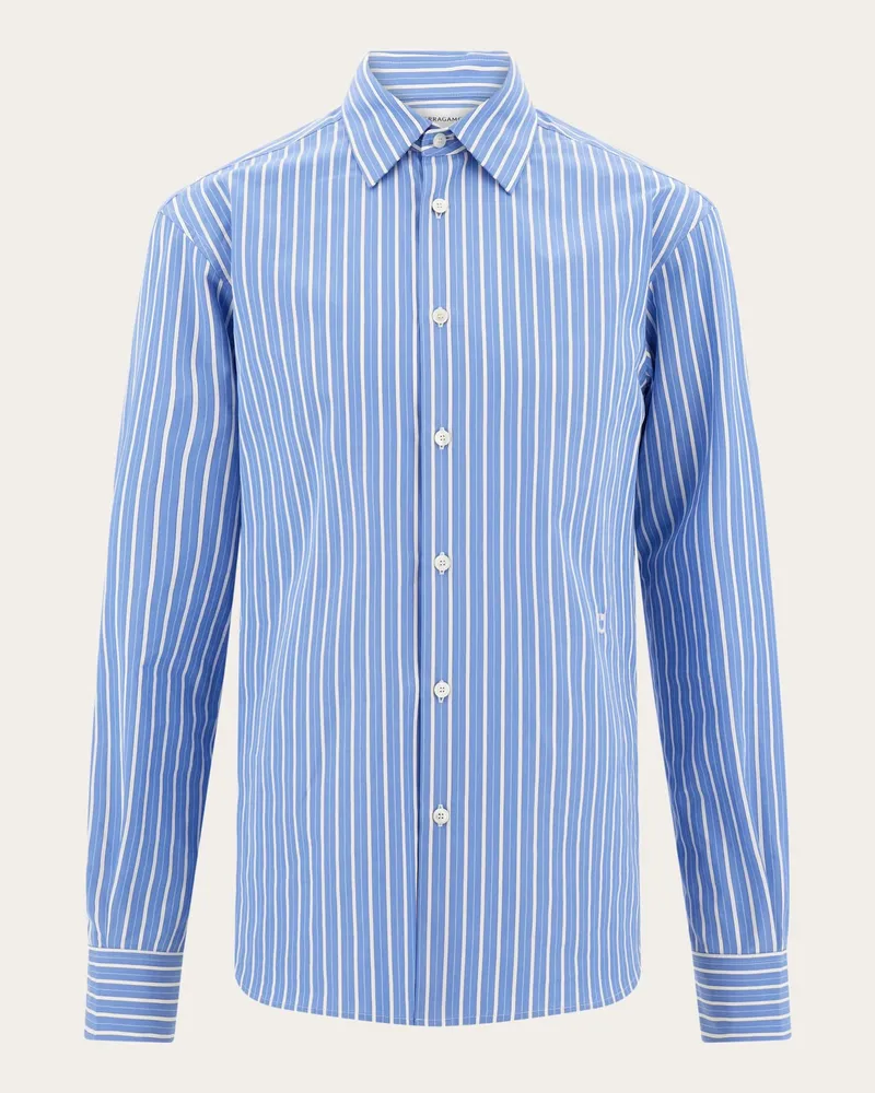 Ferragamo Herren Popelinehemd Blau Blau