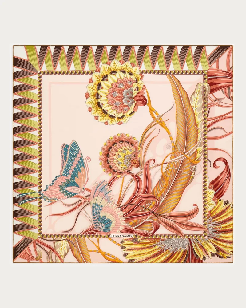 Ferragamo Damen Seidenhalstuch mit Blumen und Schmetterlinge-Print Gelb Gelb