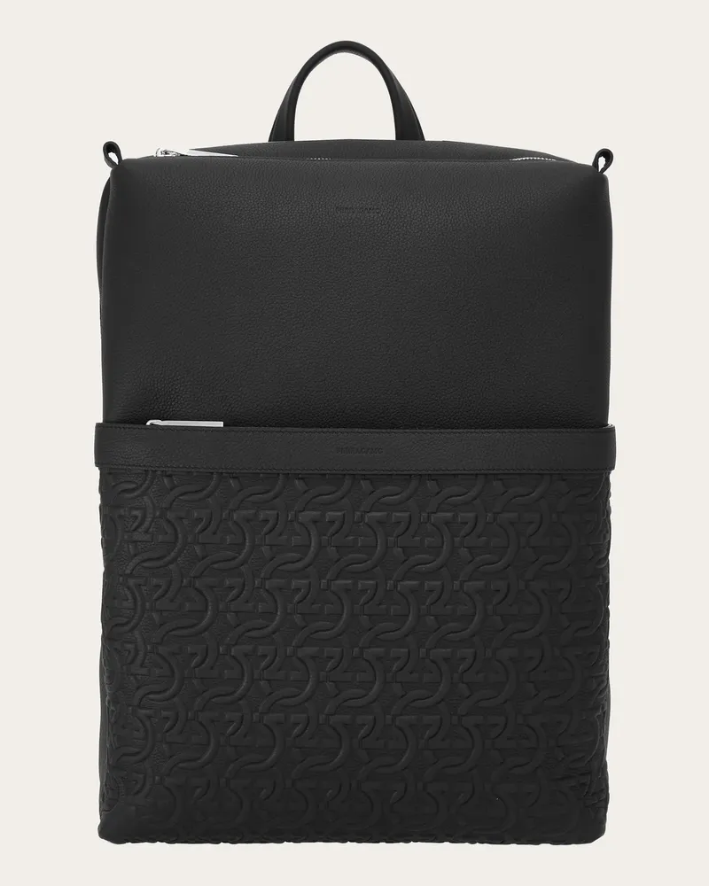 Ferragamo Herren Rucksack mit Gancini-Prägung Schwarz Schwarz