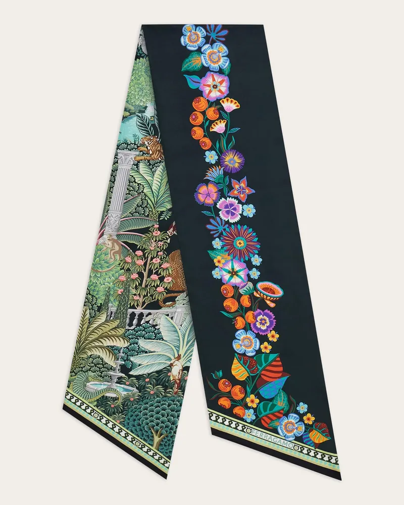 Ferragamo Damen Bandeau-Tuch mit Giardino-Print Grün Grün