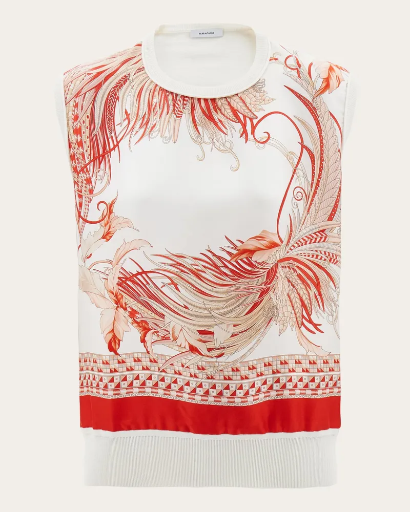 Ferragamo Damen Ärmelloser Pullover mit Federschau-Print Orange Orange