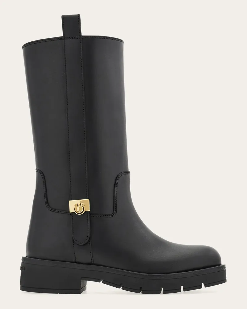 Ferragamo Damen Bikerstiefel mit Hug-Schnalle Schwarz Größe 5 Schwarz