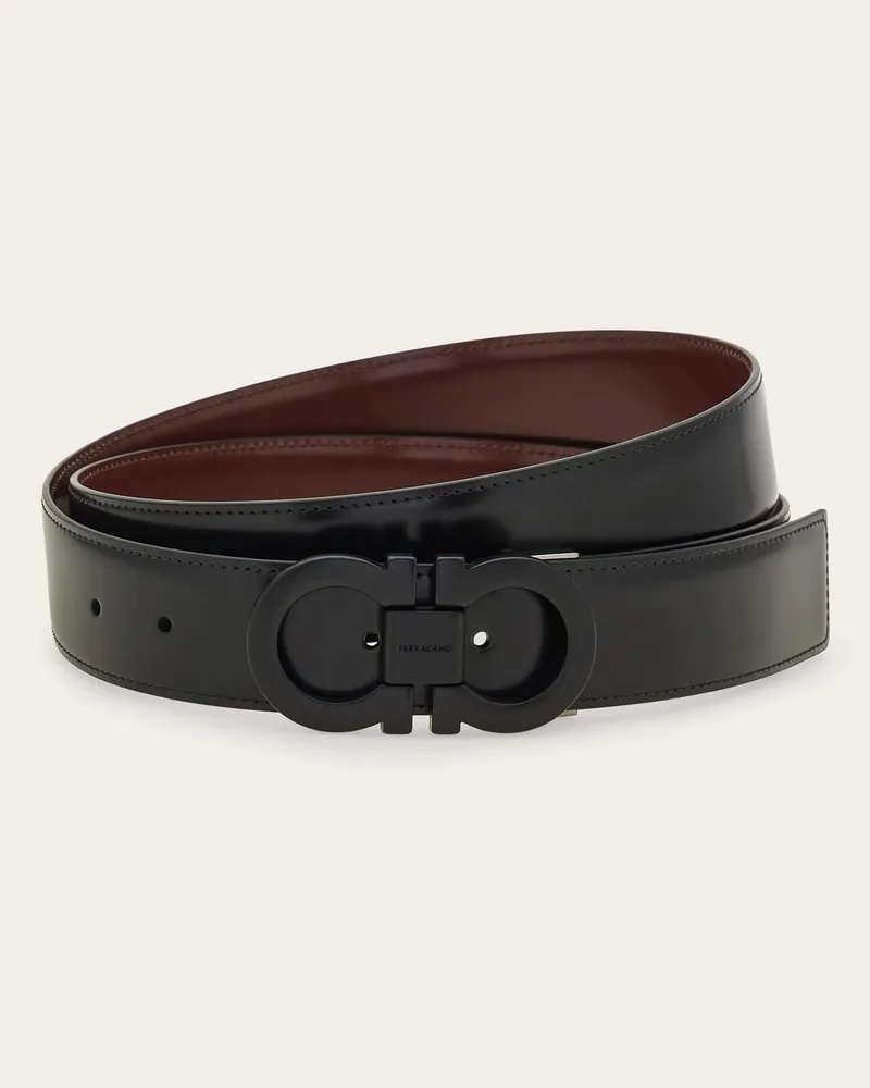 Ferragamo Herren Verstellbarer Gancini Wendegürtel Schwarz Schwarz