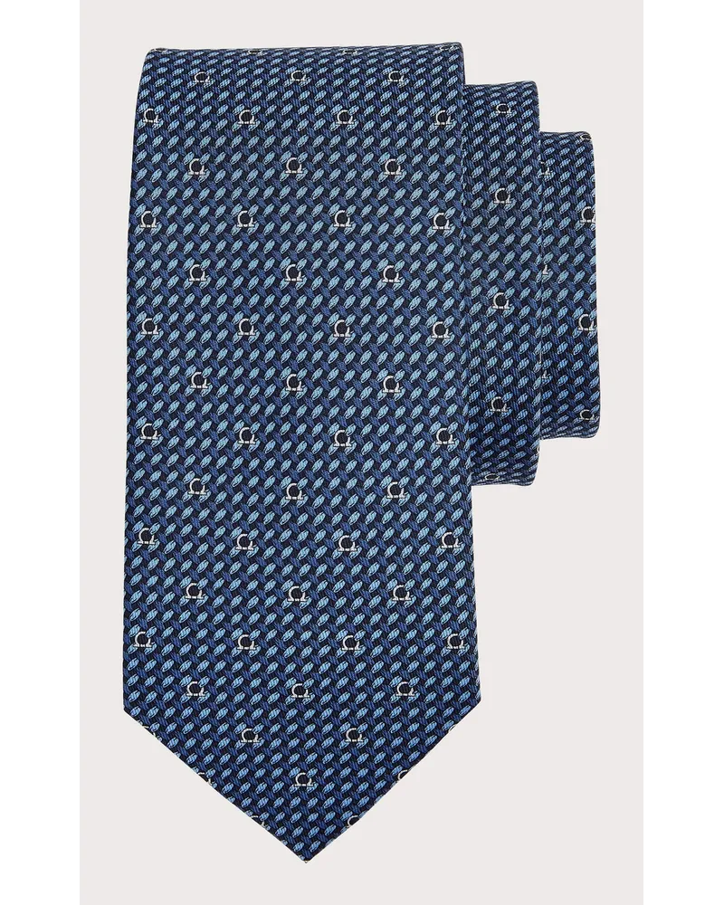 Ferragamo Herren Seidenkrawatte mit Gancini-Print Blau Blau