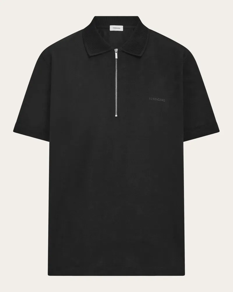 Ferragamo Herren Polohemd mit Reißverschluss Schwarz Schwarz