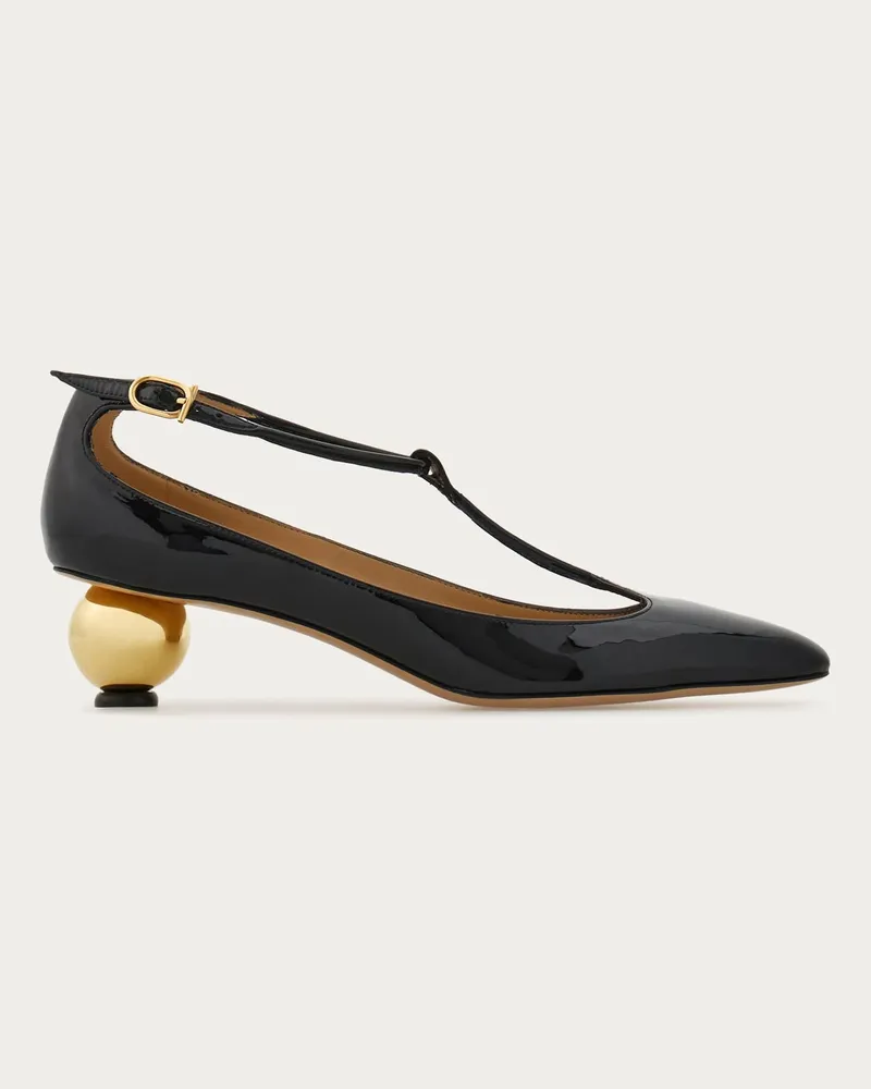 Ferragamo Damen T-Strap-Pumps mit Kugelabsatz Schwarz Größe Schwarz