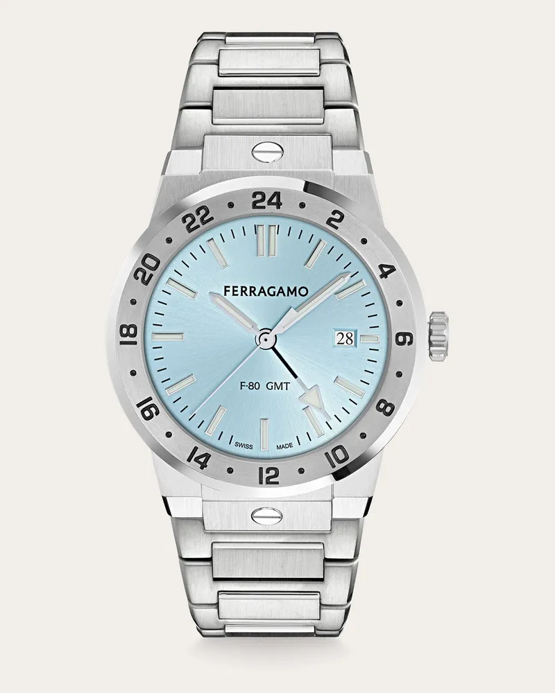 Ferragamo Herren F-80 Classic GMT Uhr Blau Blau