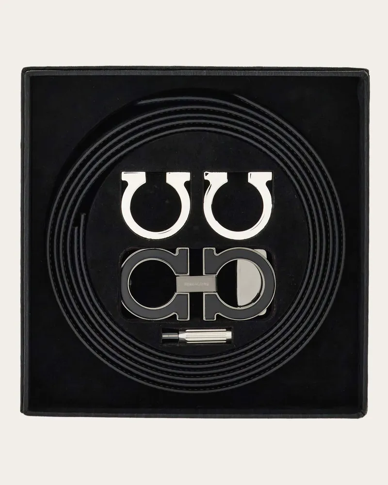 Ferragamo Herren Verstellbarer Wendegürtel Gancini mit Switch-Schnalle Schwarz Schwarz