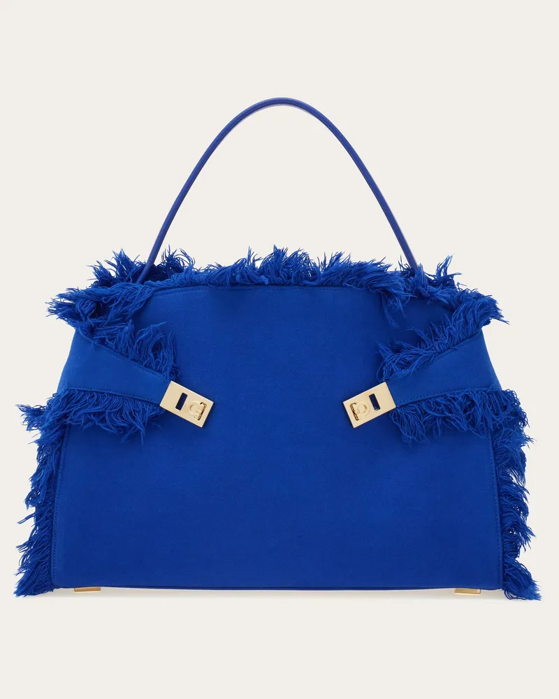 Ferragamo Damen Schultertasche Hug Soft mit Fransen (L) Blau Blau