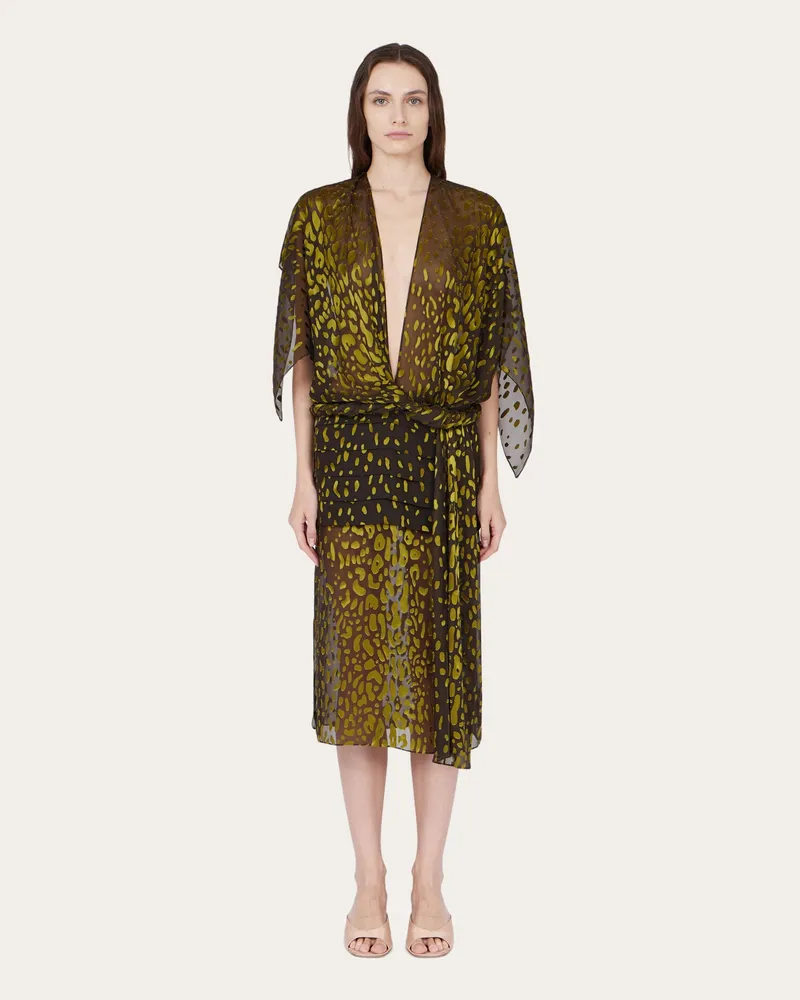 Ferragamo Damen Kleid in Doppelmaterial Braun Braun