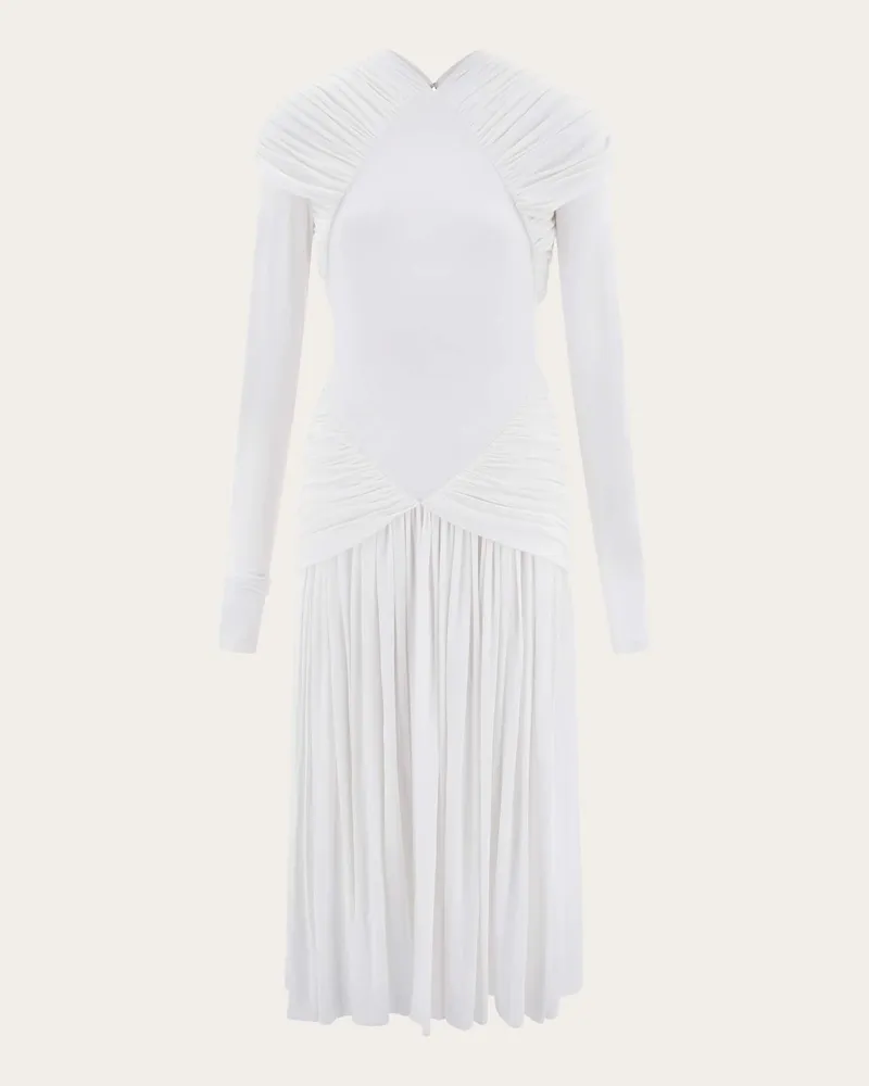 Ferragamo Damen Jerseykleid mit Drapierungen Weiß Weiß