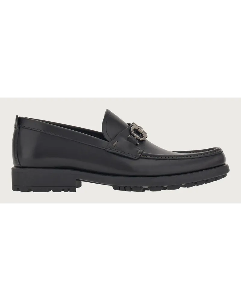 Ferragamo Herren Mokassin mit Gancini-Spange Schwarz Größe Schwarz