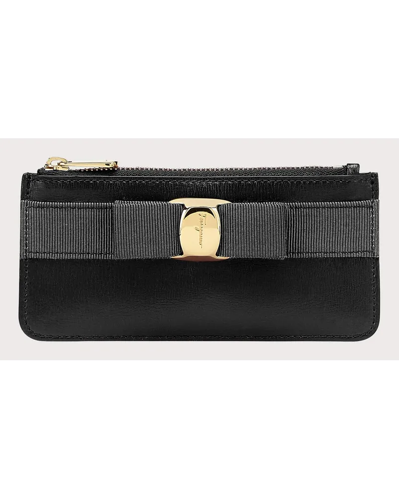 Ferragamo Damen Kreditkartenetui mit Vara-Schleife Schwarz Schwarz