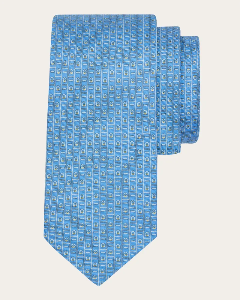 Ferragamo Herren Seidenkrawatte mit Ferragamo-Monogramm-Print Blau Blau