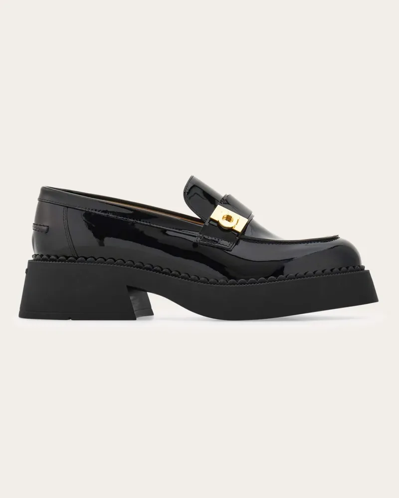 Ferragamo Damen Kühner Loafer mit Hug-Schnalle Schwarz Größe 5 Schwarz