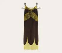 Damen Slipdress aus Satin und Spitze Braun