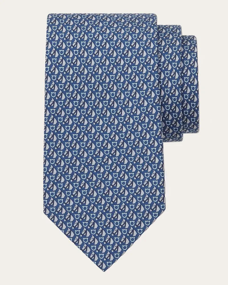 Ferragamo Herren Seidenkrawatte mit Reitsport-Print Blau Blau
