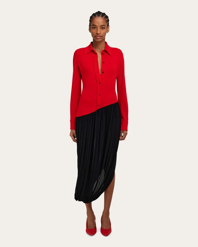 Ferragamo Damen Kleid mit drapiertem Rock Rot Rot