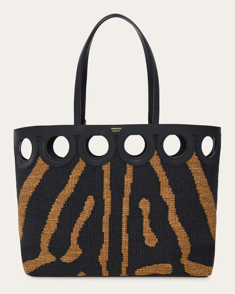 Ferragamo Damen Totebag mit Gancini-Textur (M) Schwarz Schwarz