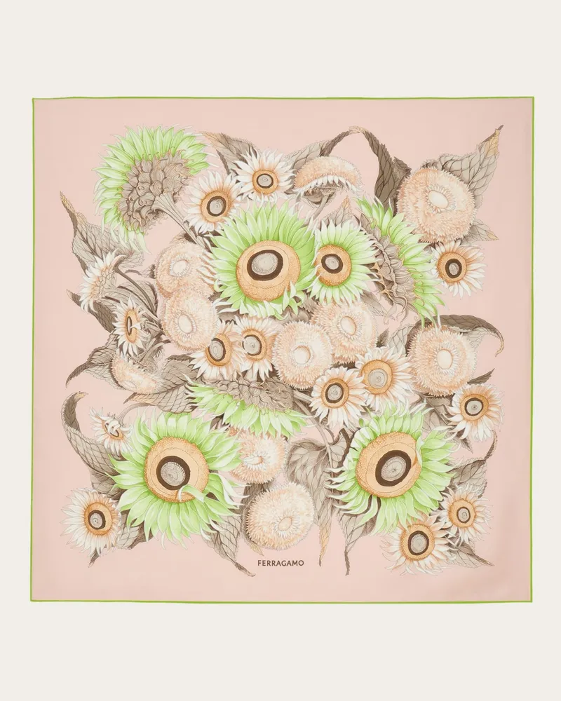 Ferragamo Damen Seidenhalstuch mit Sonnenblumen-Print Rosa Rosa