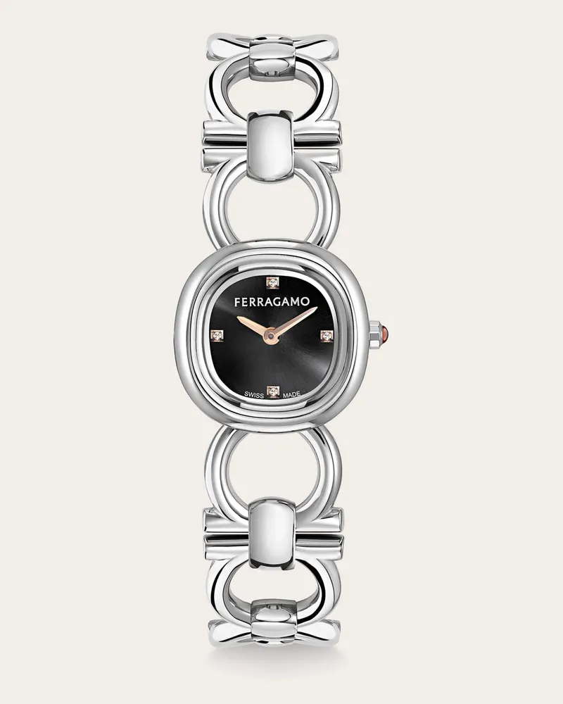 Ferragamo Damen Double Gancini Mini Uhr Silber Silber