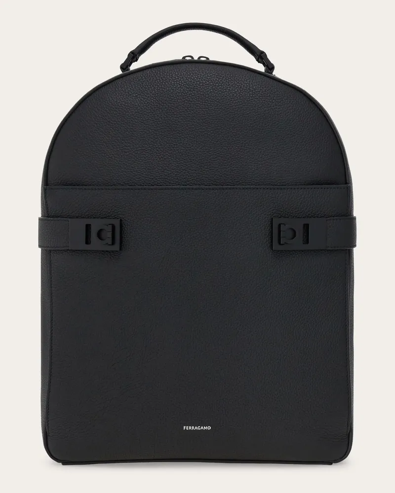 Ferragamo Herren Rucksack mit Hug-Schnallen Schwarz Schwarz