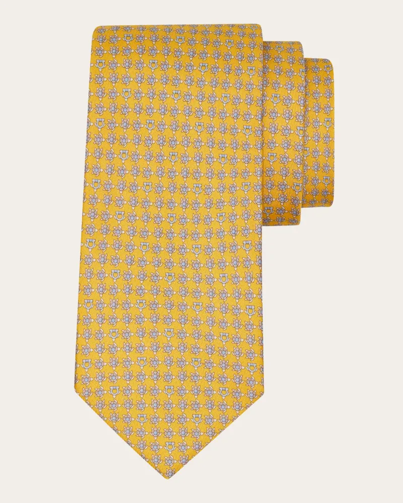 Ferragamo Herren Seidenkrawatte mit Schildkröten-Print Gelb Gelb