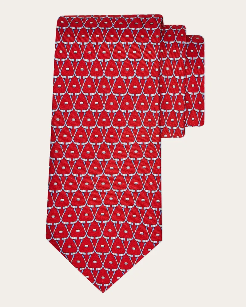 Ferragamo Herren Seidenkrawatte mit Hockey-Print Rot Rot