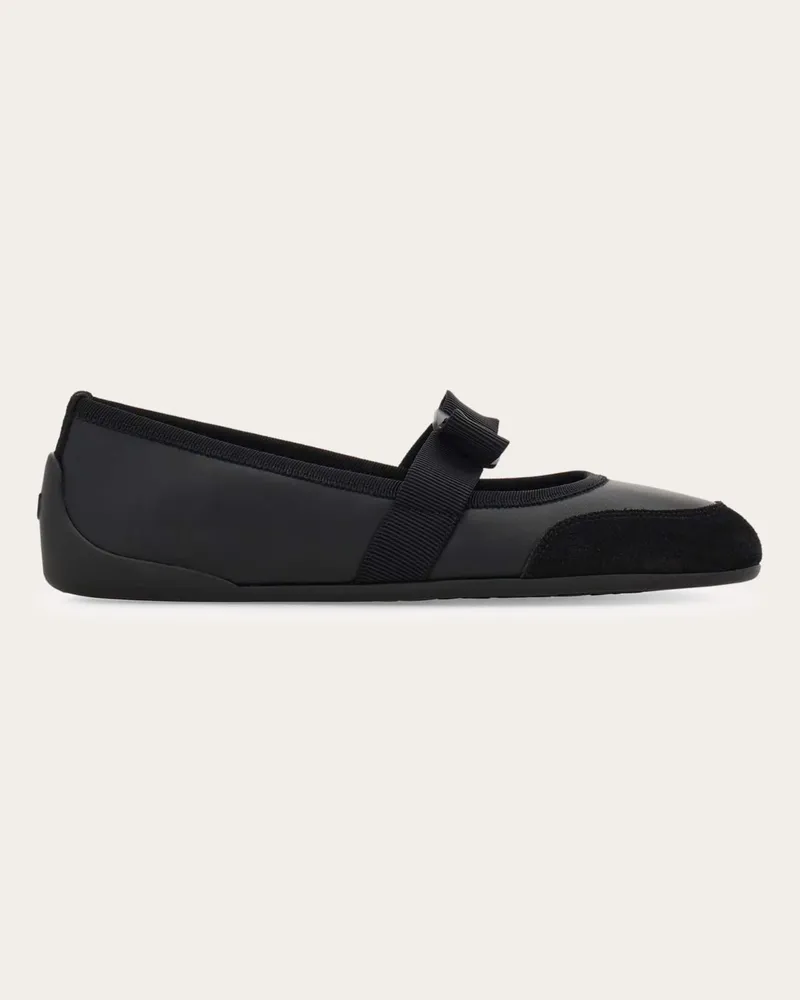 Ferragamo Damen Sportlicher Ballerina mit Vara-Schleife Schwarz Größe 5 Schwarz