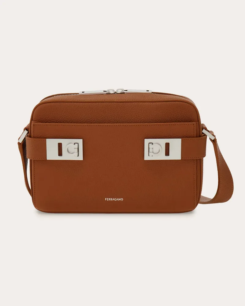 Ferragamo Herren East-West Umhängetasche mit Gancini-Schnallen Beige Braun