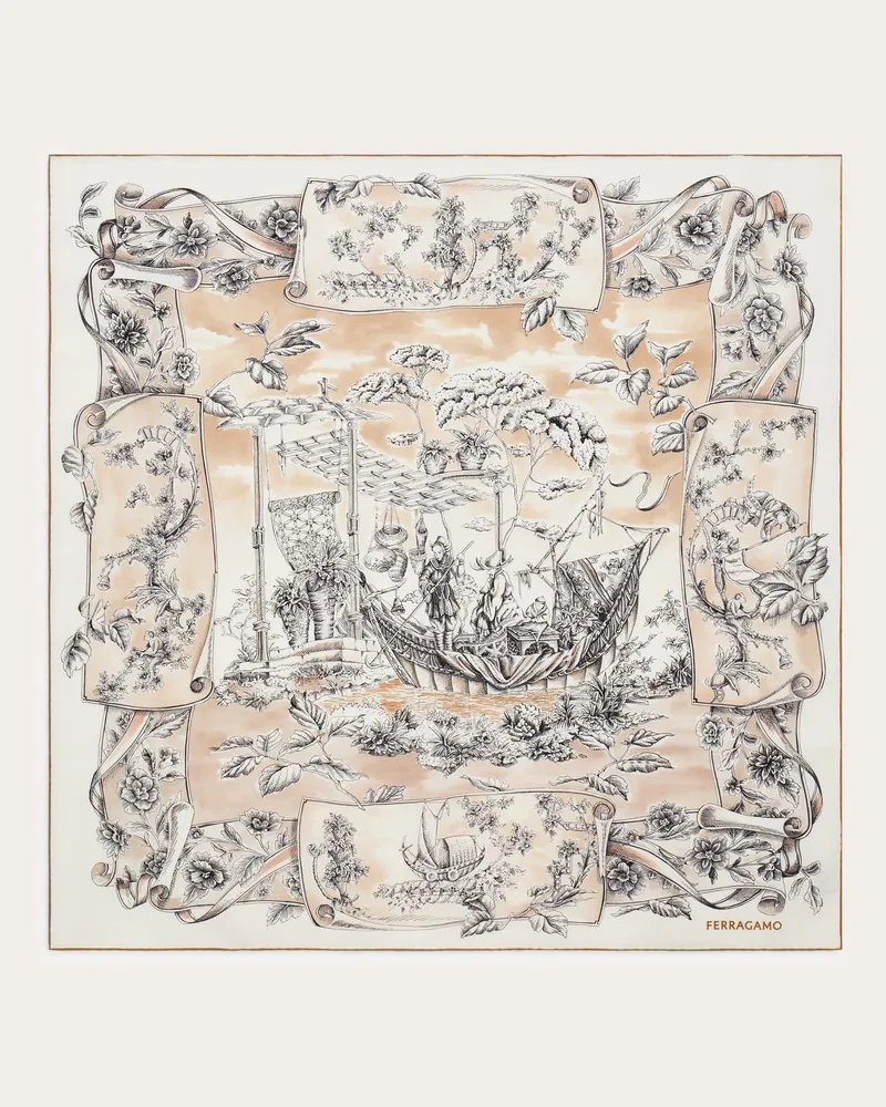 Ferragamo Damen Seidentuch mit Ethno-Print Beige Beige