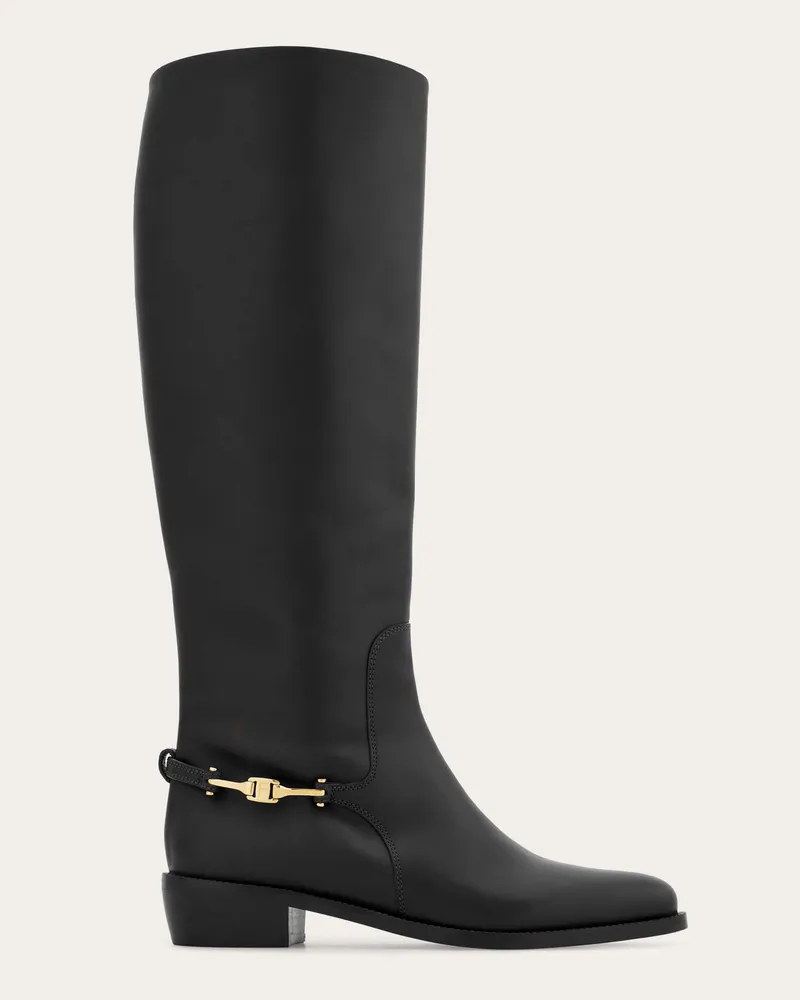 Ferragamo Damen Stiefel mit F-Schnalle Schwarz Größe Schwarz