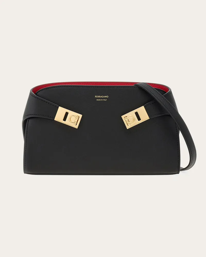 Ferragamo Damen Hug Mini-Bicolor-Umhängetasche Schwarz Schwarz