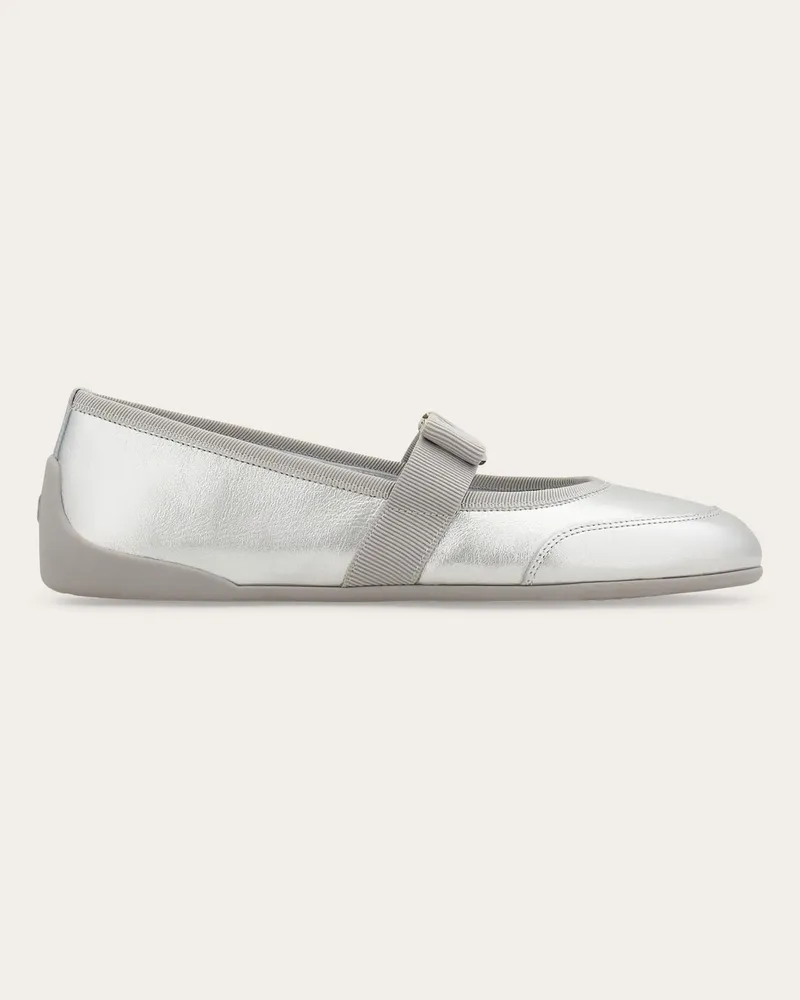 Ferragamo Damen Sportlicher Ballerina mit Vara-Schleife Silber Größe Silber