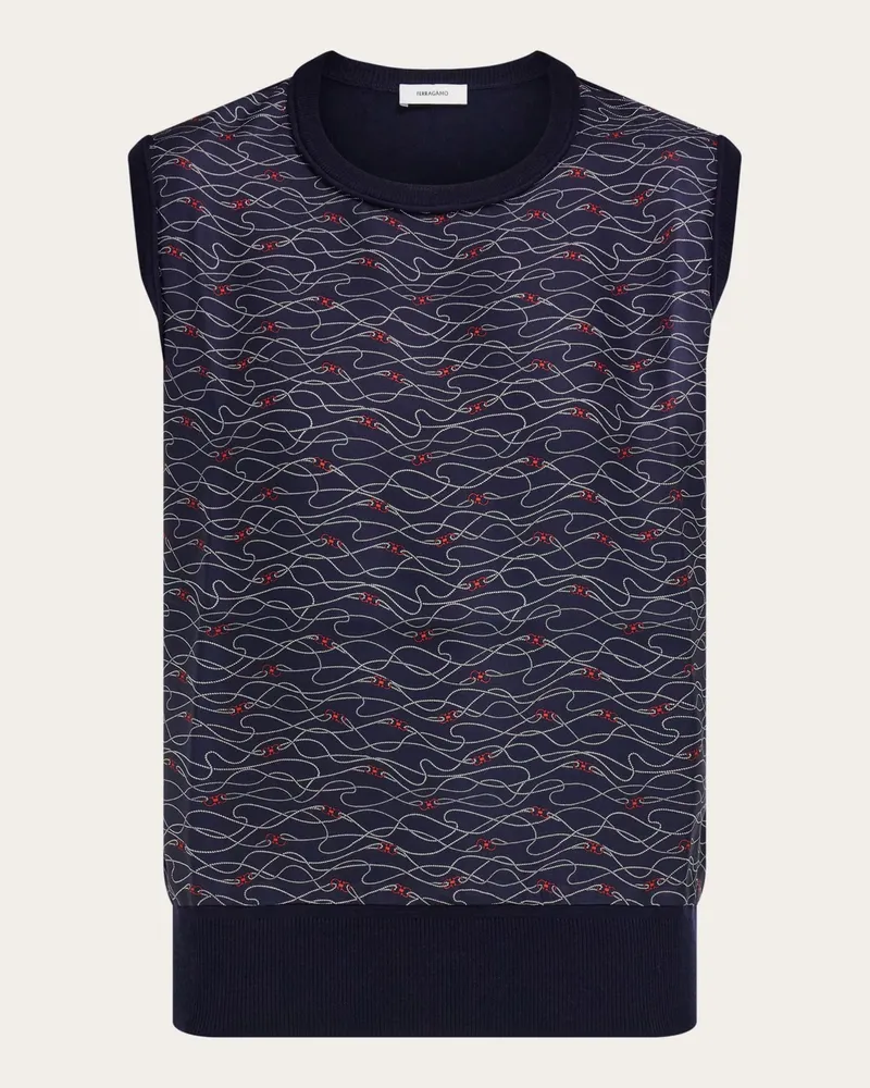 Ferragamo Damen Stricktop mit Retro-Optik Blau Blau