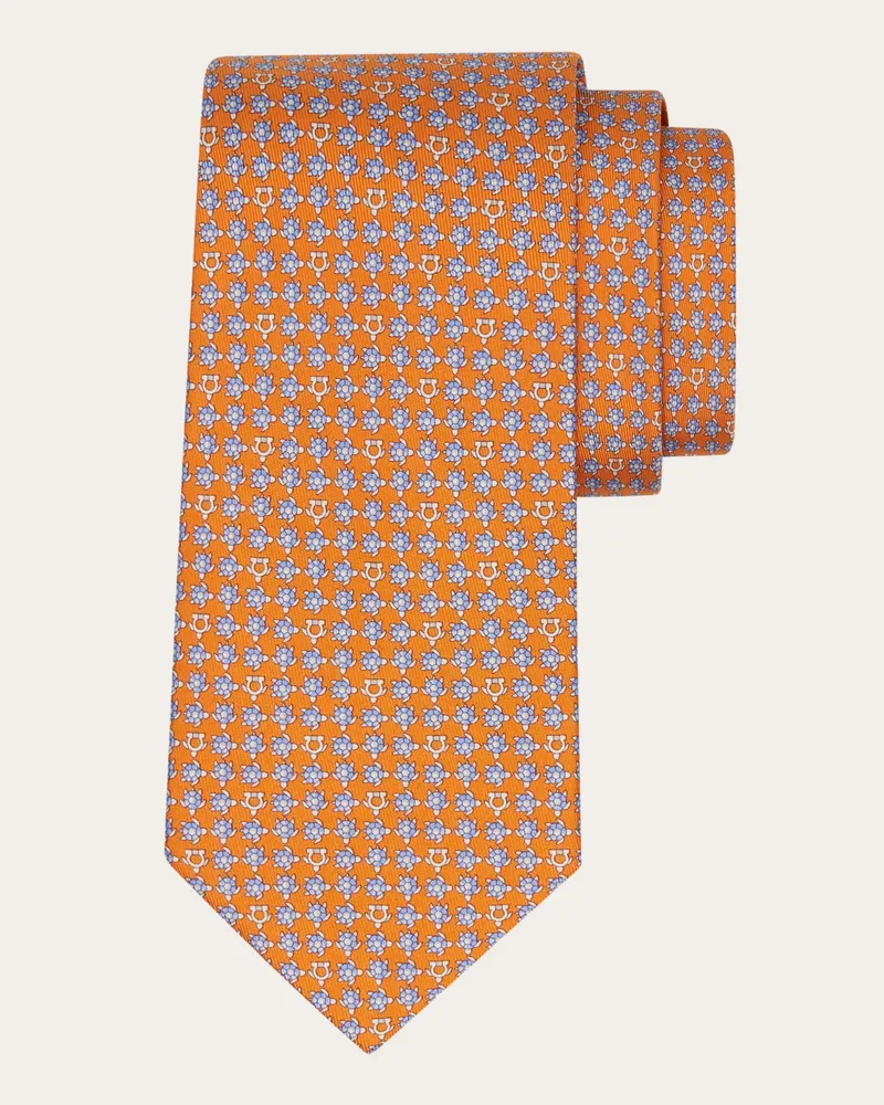 Ferragamo Herren Seidenkrawatte mit Schildkröten-Print Orange Orange