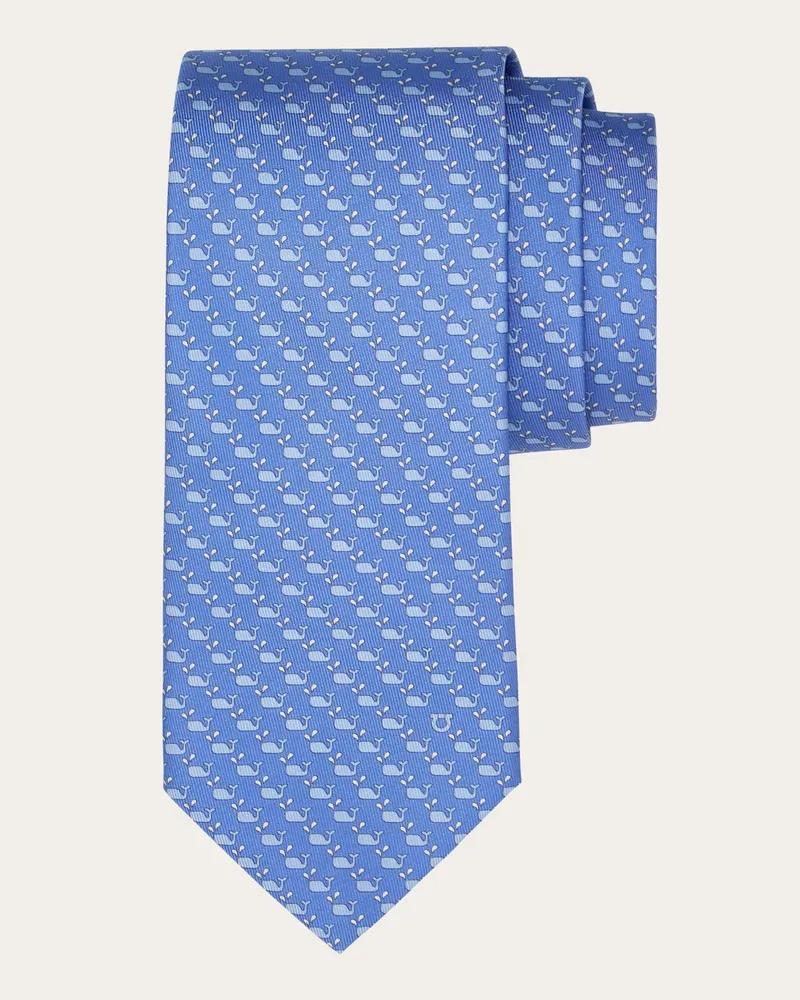 Ferragamo Herren Seidenkrawatte mit Wal-Print Blau Blau