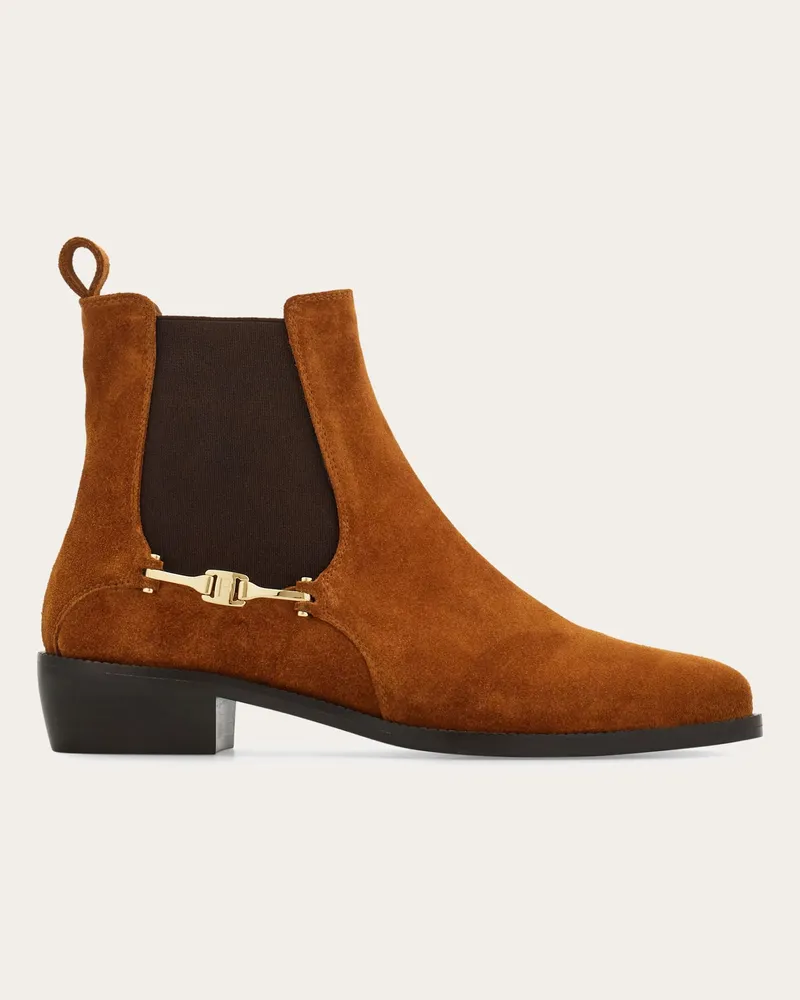 Ferragamo Damen Chelsea-Boot mit F-Schnalle Beige Größe 5 Braun