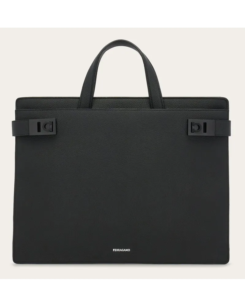Ferragamo Herren Aktentasche mit Gancini-Schnallen (S) Schwarz Schwarz