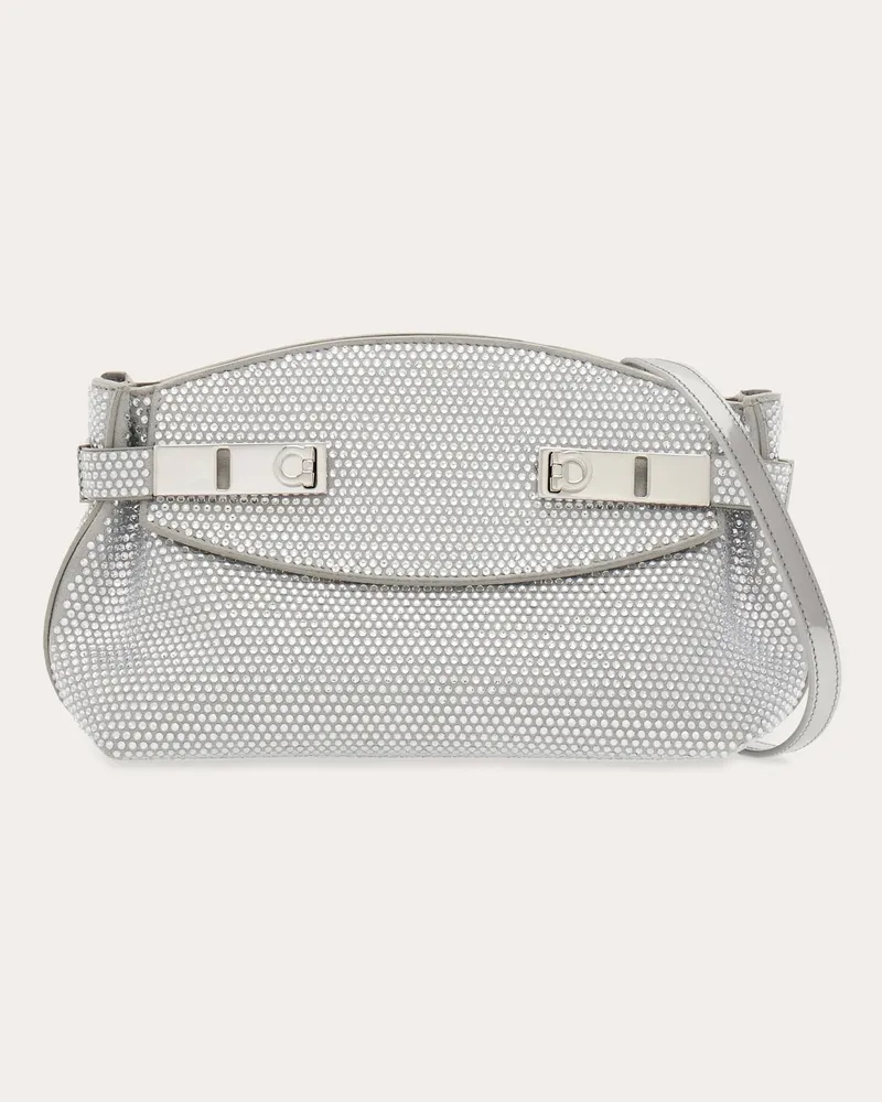 Ferragamo Damen Hug Umhängetasche Soft mit Kristallen (XS) Silber Silber