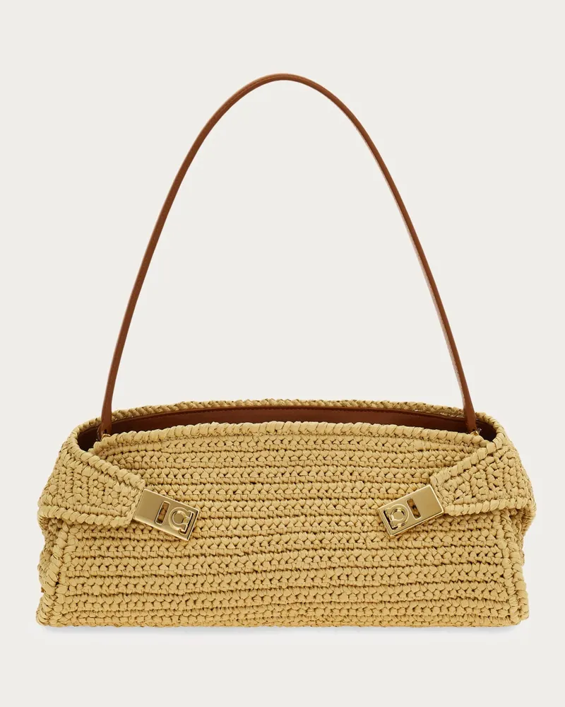 Ferragamo Damen Hug Schultertasche East-West Beige Beige