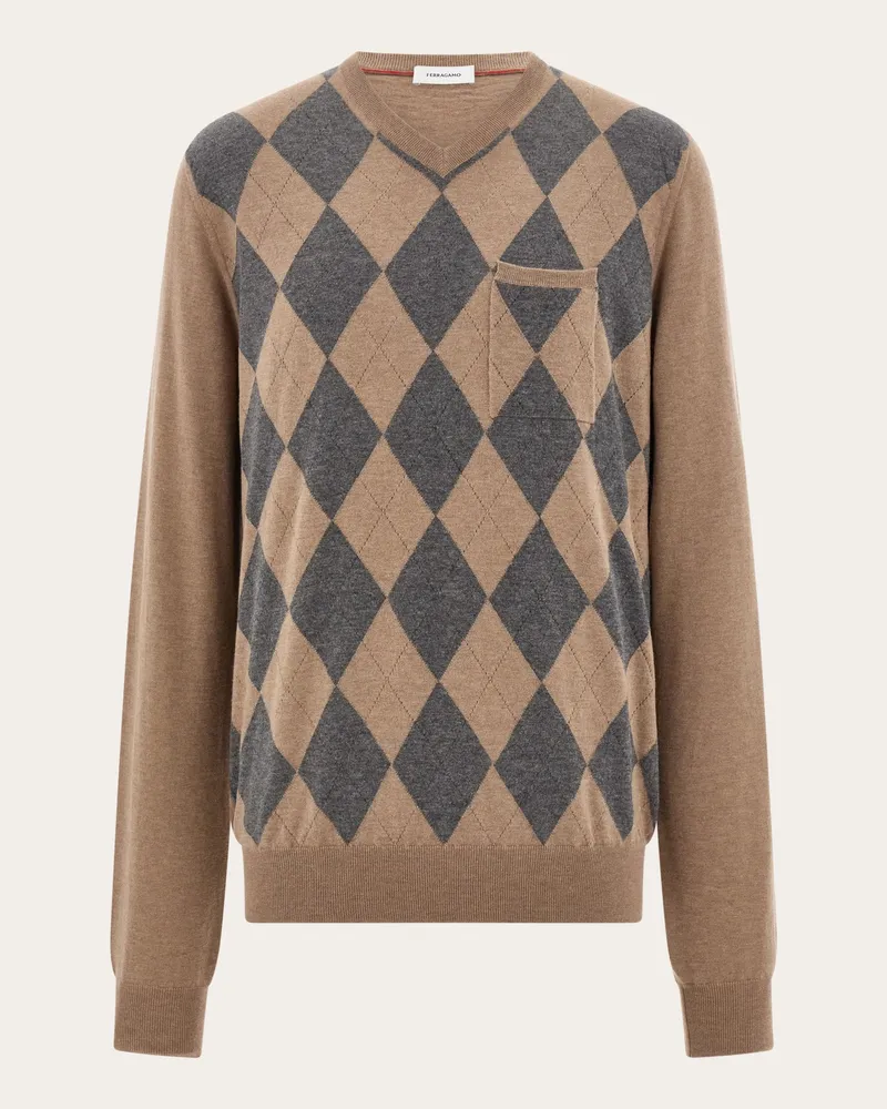 Ferragamo Herren Pullover mit V-Ausschnitt Beige Beige