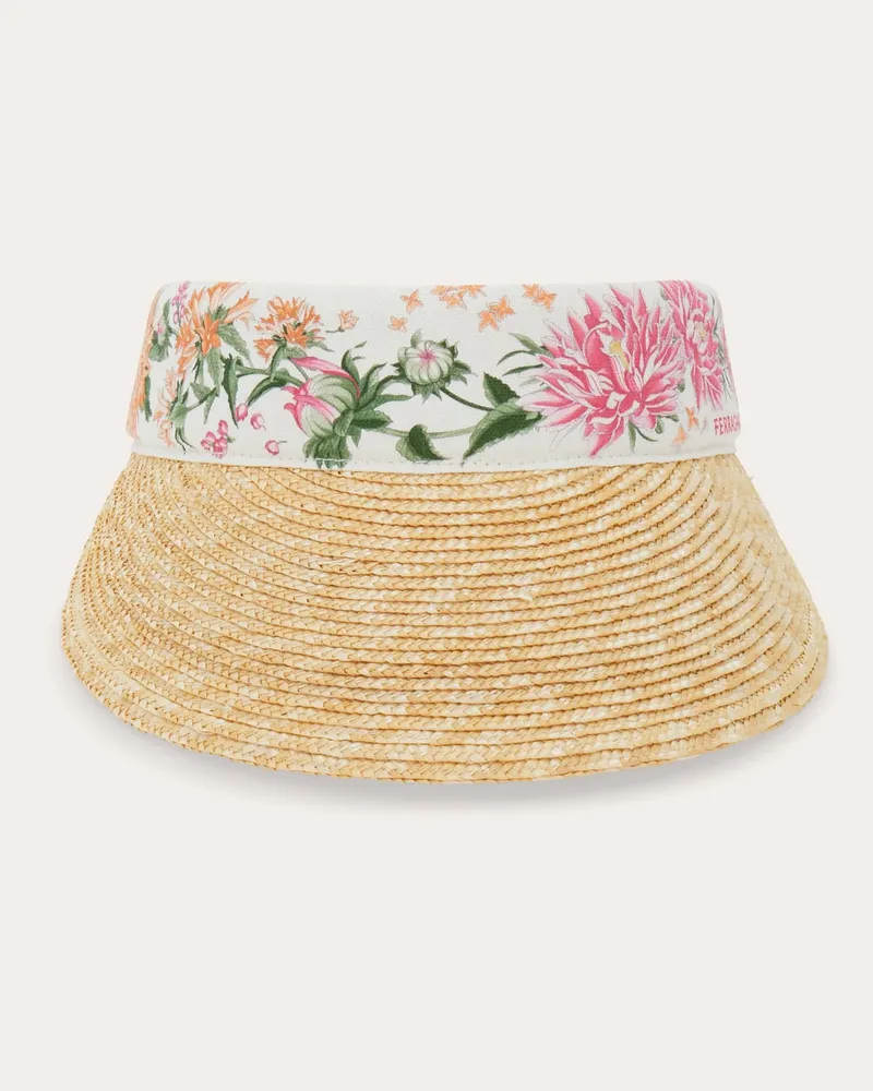 Ferragamo Damen Strohvisor mit Frühlingsprint Rosa Rosa
