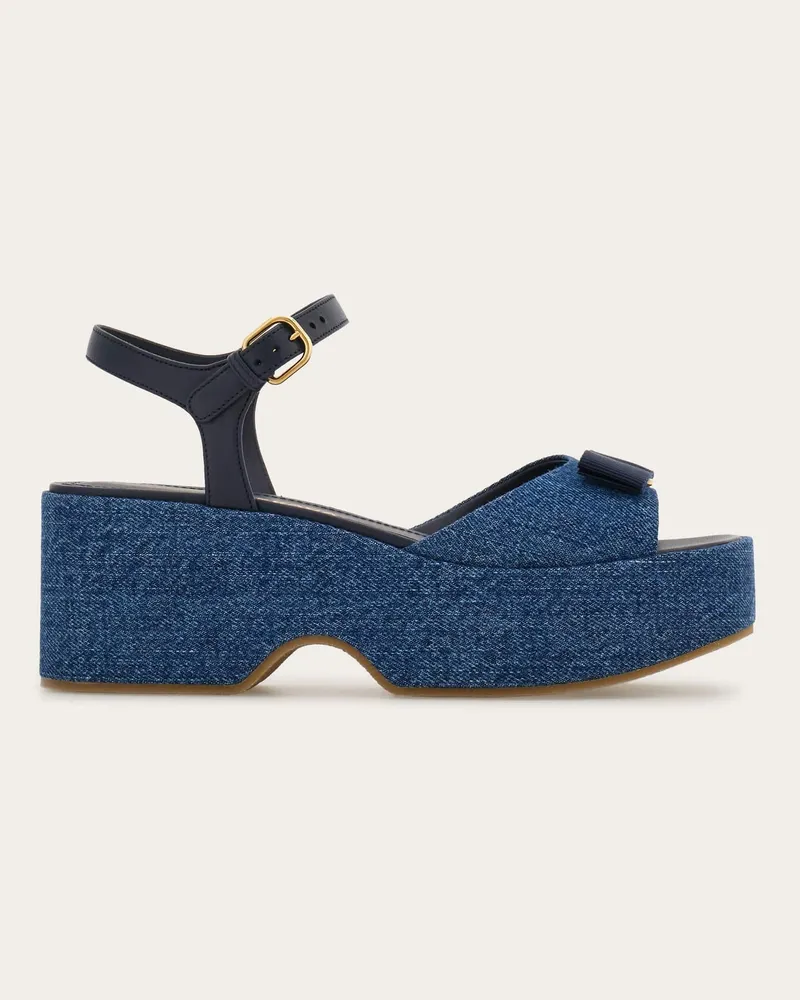 Ferragamo Damen Plateau-Sandale mit ikonischer Schleife Blau Größe 5 Blau