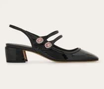 Damen Mary Jane Slingback Schwarz Größe